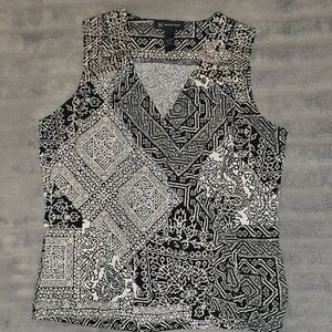 INC International Concepts Black and White Patterned Blouse Size Large BEAUTIFUL